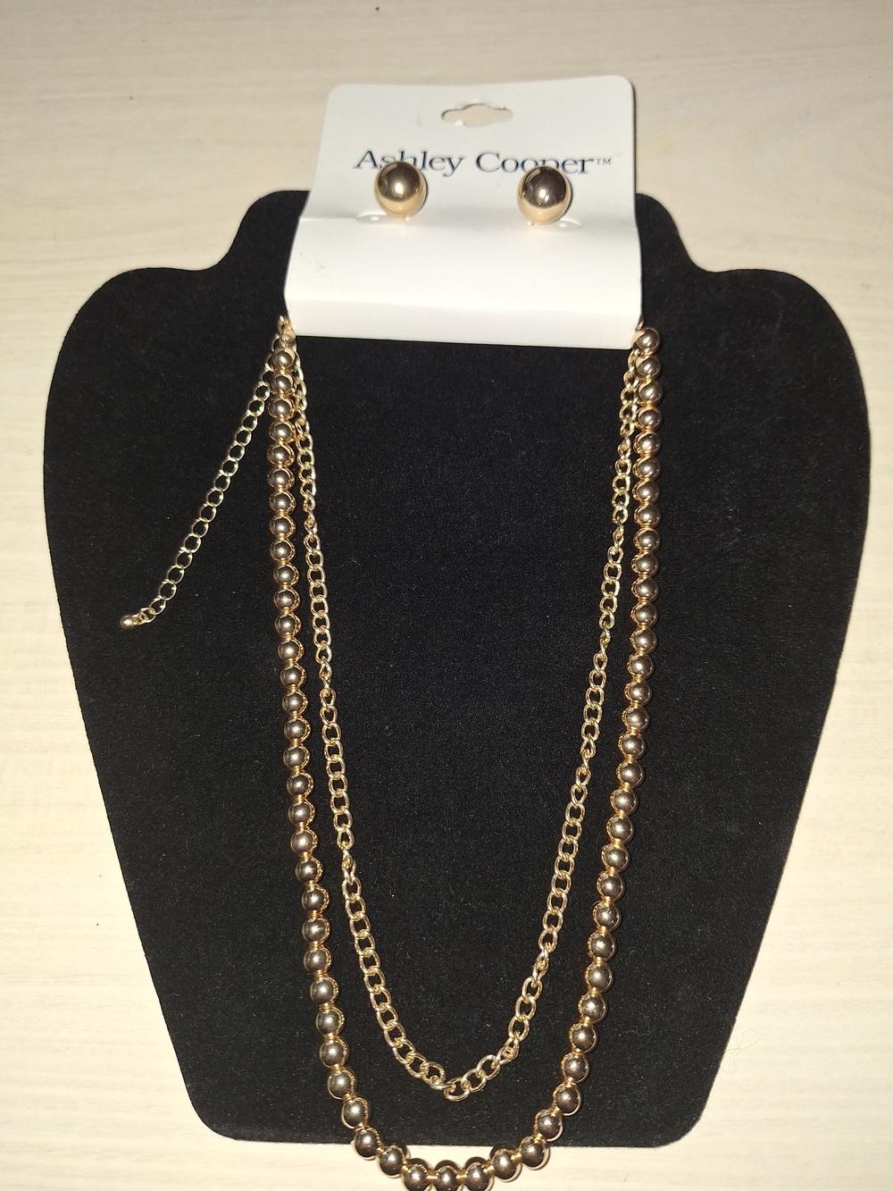 Ashley Cooper Gold Layered Beaded Necklace With Stud Earrings - Picture 2 of 5
